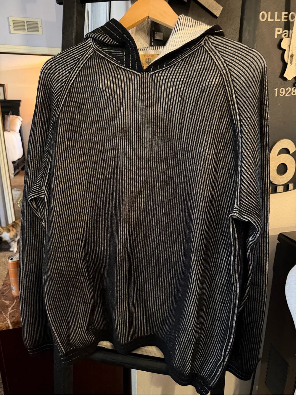 Tre Vero Black & White Striped Hooded Pullover